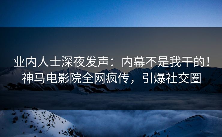 业内人士深夜发声：内幕不是我干的！神马电影院全网疯传，引爆社交圈