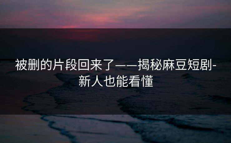 被删的片段回来了——揭秘麻豆短剧-新人也能看懂
